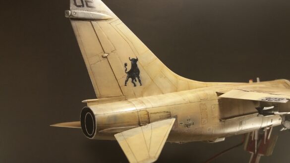 Scale model of Vought A-7E Corsair II VA-37 in rare desert camouflage during Gulf War transition, 1989-1990