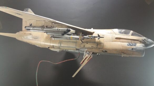 Scale model of Vought A-7E Corsair II VA-37 in rare desert camouflage during Gulf War transition, 1989-1990