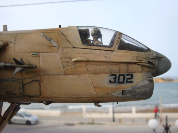 Scale model of Vought A-7E Corsair II VA-37 in rare desert camouflage during Gulf War transition, 1989-1990