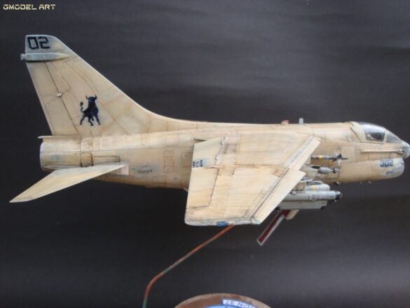 Scale model of Vought A-7E Corsair II VA-37 in rare desert camouflage during Gulf War transition, 1989-1990