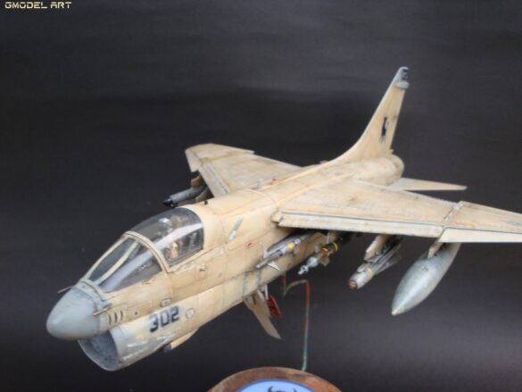 Scale model of Vought A-7E Corsair II VA-37 in rare desert camouflage during Gulf War transition, 1989-1990