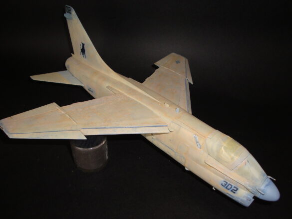 Scale model of Vought A-7E Corsair II VA-37 in rare desert camouflage during Gulf War transition, 1989-1990