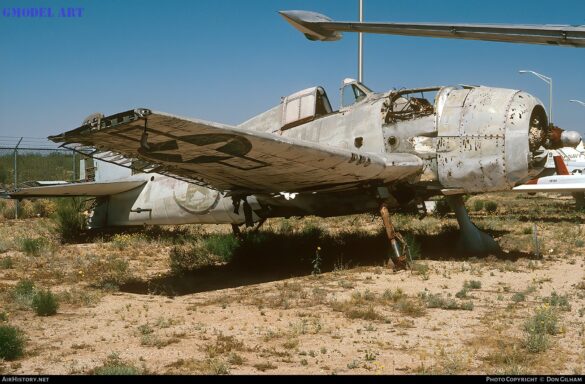 F6F-5K Hellcat drone painted in bright red high visibility scheme used as target aircraft by the US Navy