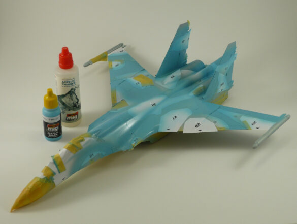 Sukhoi Su-33 scale model three tone blue camouflage painting