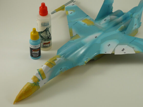 Sukhoi Su-33 scale model three tone blue camouflage painting
