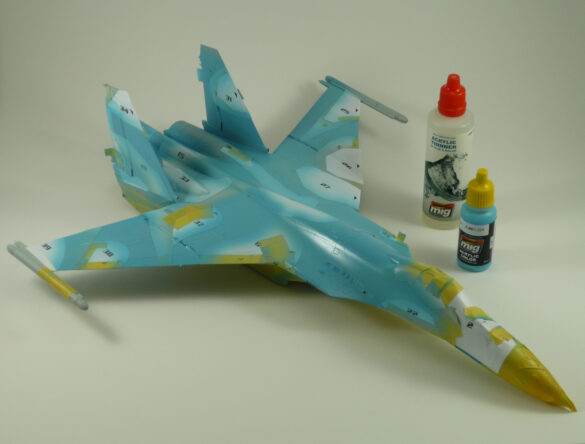 Sukhoi Su-33 scale model three tone blue camouflage painting