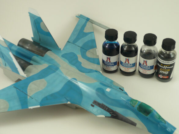 Sukhoi Su-33 scale model three tone blue camouflage painting