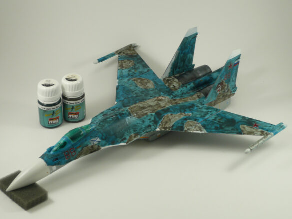 Sukhoi Su-33 scale model three tone blue camouflage painting