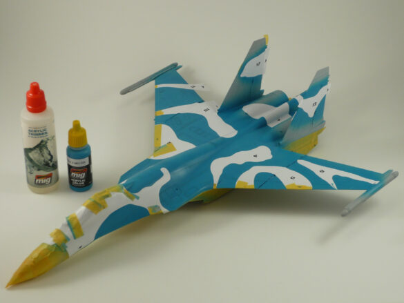 Sukhoi Su-33 scale model three tone blue camouflage painting