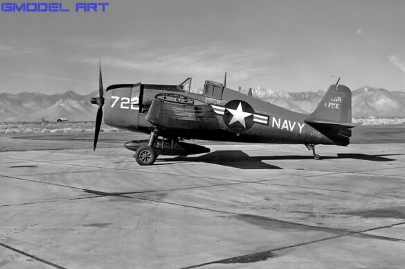 F6F-5K Hellcat drone painted in bright red high visibility scheme used as target aircraft by the US Navy