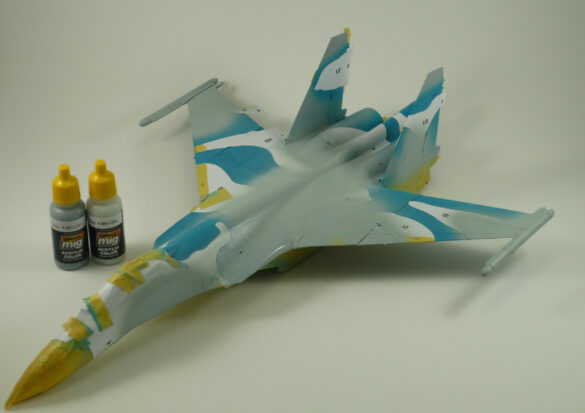 Sukhoi Su-33 scale model three tone blue camouflage painting
