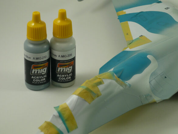 Sukhoi Su-33 scale model three tone blue camouflage painting