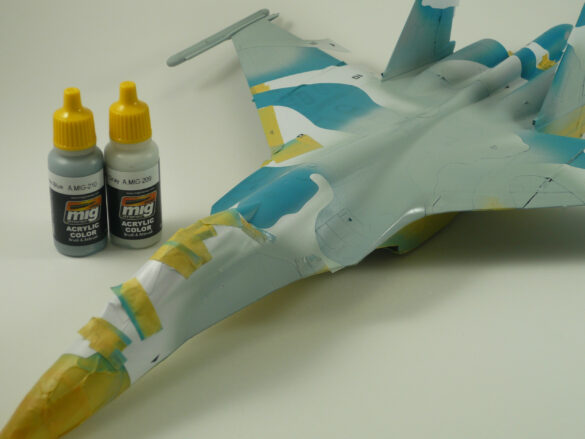 Sukhoi Su-33 scale model three tone blue camouflage painting