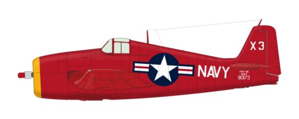 F6F-5K Hellcat drone painted in bright red high visibility scheme used as target aircraft by the US Navy
