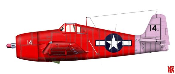 F6F-5K Hellcat drone painted in bright red high visibility scheme used as target aircraft by the US Navy