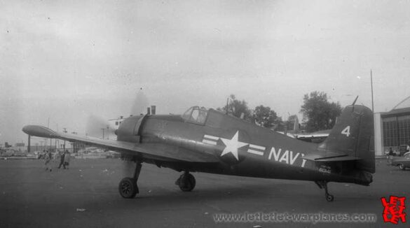 F6F-5K Hellcat drone painted in bright red high visibility scheme used as target aircraft by the US Navy
