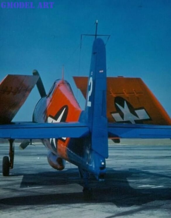 F6F-5K Hellcat drone painted in yellow orange high visibility colors during early testing phase