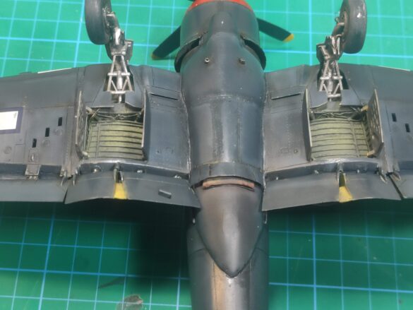 XF4U-3B Corsair turbocharger installation scratch built on Tamiya 1/48 Corsair model showing exhaust ducting and turbo housing