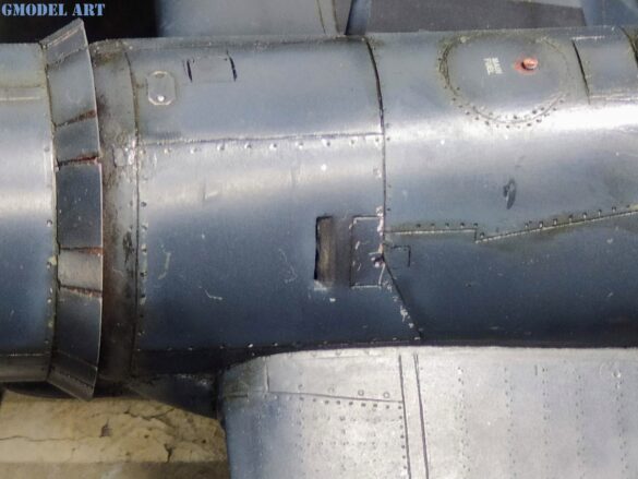 XF4U-3B Corsair turbocharger installation scratch built on Tamiya 1/48 Corsair model showing exhaust ducting and turbo housing