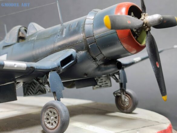 XF4U-3B Corsair turbocharger installation scratch built on Tamiya 1/48 Corsair model showing exhaust ducting and turbo housing