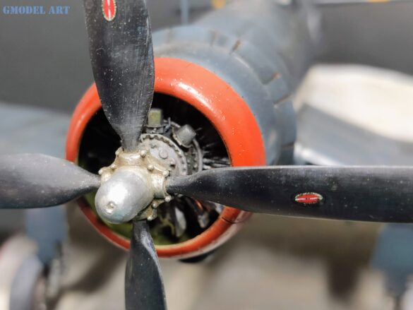 XF4U-3B Corsair turbocharger installation scratch built on Tamiya 1/48 Corsair model showing exhaust ducting and turbo housing