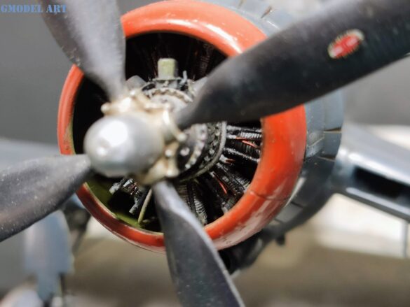 XF4U-3B Corsair turbocharger installation scratch built on Tamiya 1/48 Corsair model showing exhaust ducting and turbo housing