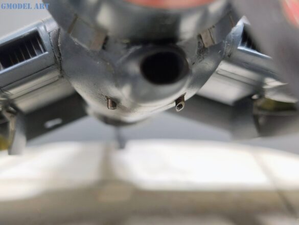 XF4U-3B Corsair turbocharger installation scratch built on Tamiya 1/48 Corsair model showing exhaust ducting and turbo housing