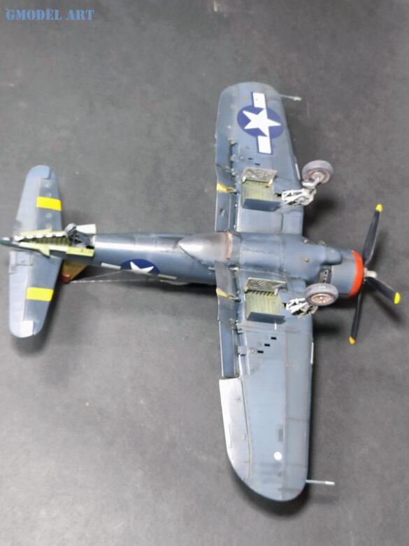 XF4U-3B Corsair turbocharger installation scratch built on Tamiya 1/48 Corsair model showing exhaust ducting and turbo housing