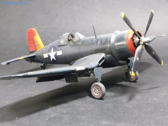 XF4U-3B Corsair turbocharger installation scratch built on Tamiya 1/48 Corsair model showing exhaust ducting and turbo housing