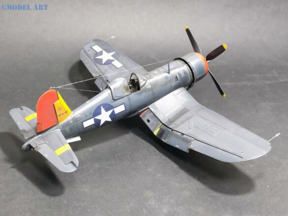 XF4U-3B Corsair turbocharger installation scratch built on Tamiya 1/48 Corsair model showing exhaust ducting and turbo housing