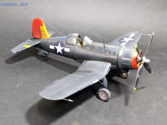 XF4U-3B Corsair turbocharger installation scratch built on Tamiya 1/48 Corsair model showing exhaust ducting and turbo housing