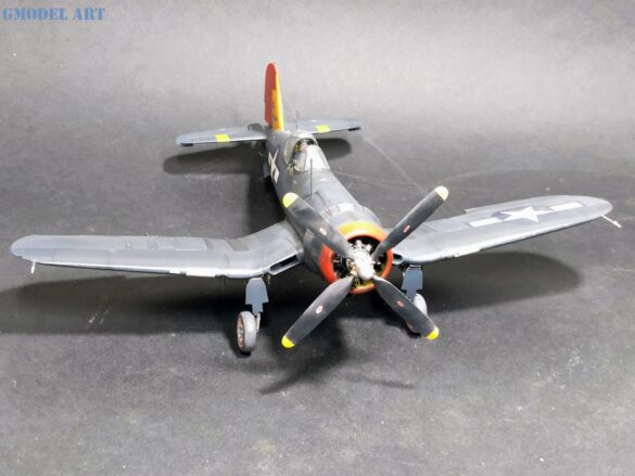 XF4U-3B Corsair turbocharger installation scratch built on Tamiya 1/48 Corsair model showing exhaust ducting and turbo housing