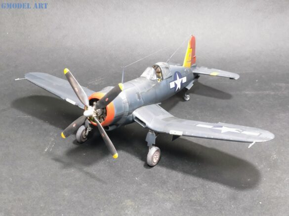 XF4U-3B Corsair turbocharger installation scratch built on Tamiya 1/48 Corsair model showing exhaust ducting and turbo housing