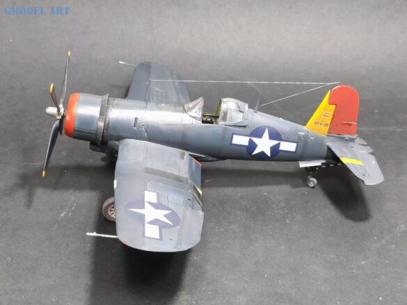 XF4U-3B Corsair turbocharger installation scratch built on Tamiya 1/48 Corsair model showing exhaust ducting and turbo housing