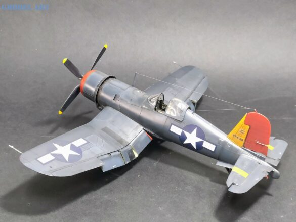 XF4U-3B Corsair turbocharger installation scratch built on Tamiya 1/48 Corsair model showing exhaust ducting and turbo housing