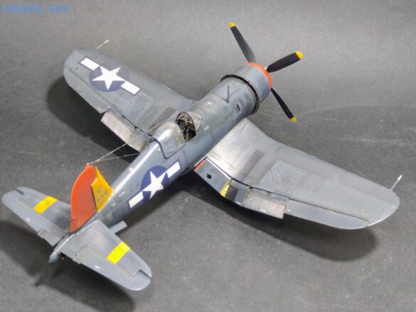 XF4U-3B Corsair turbocharger installation scratch built on Tamiya 1/48 Corsair model showing exhaust ducting and turbo housing