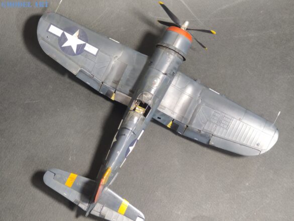 XF4U-3B Corsair turbocharger installation scratch built on Tamiya 1/48 Corsair model showing exhaust ducting and turbo housing