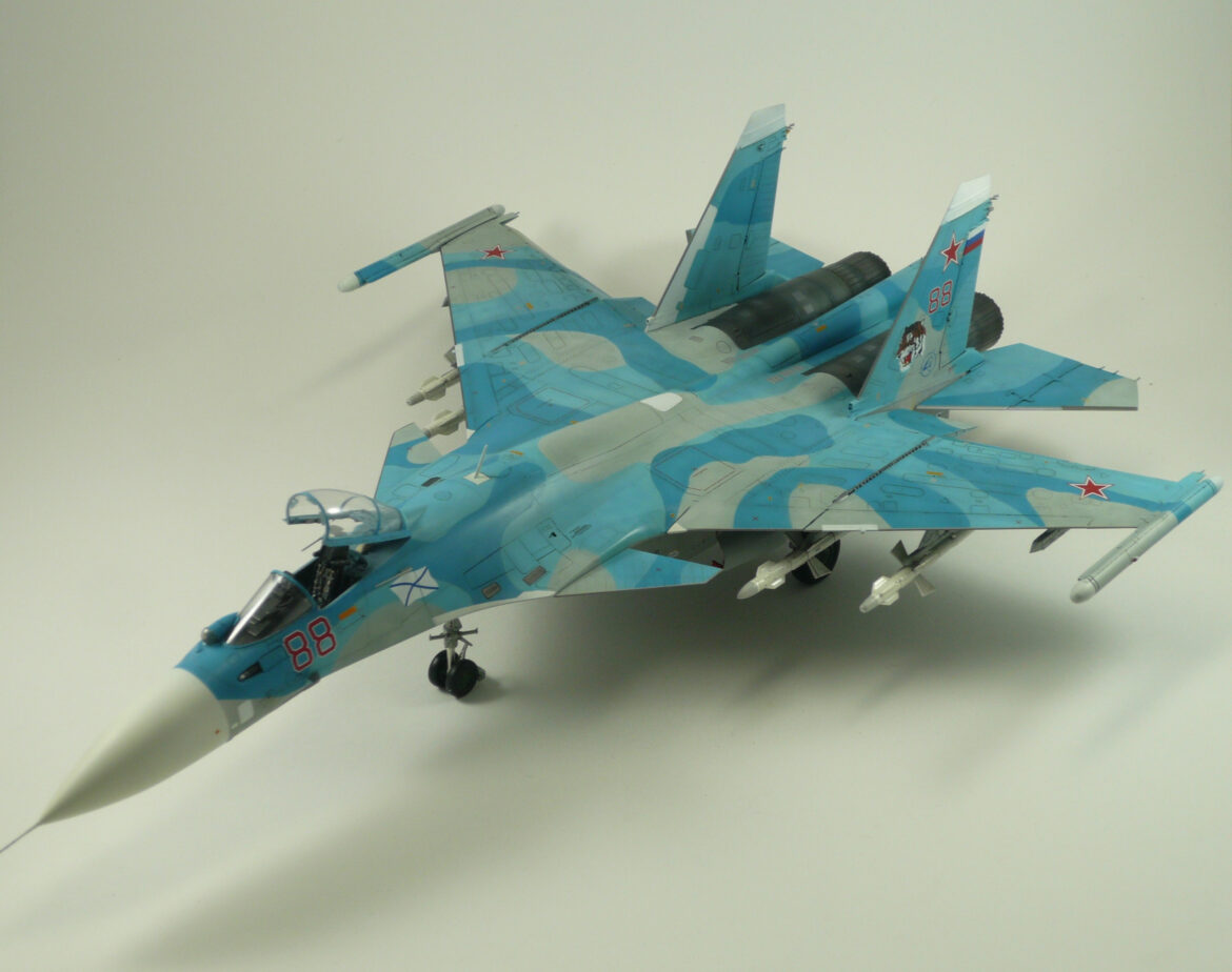 Sukhoi Su-33 scale model primed with grey primer before painting