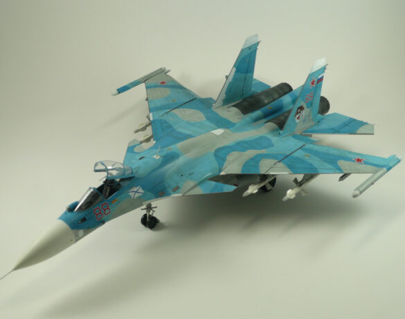 Sukhoi Su-33 scale model three tone blue camouflage painting