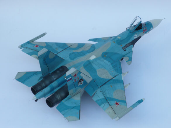 Sukhoi Su-33 scale model three tone blue camouflage painting