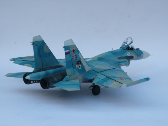 Sukhoi Su-33 scale model three tone blue camouflage painting