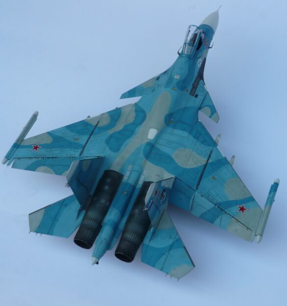 Sukhoi Su-33 scale model three tone blue camouflage painting