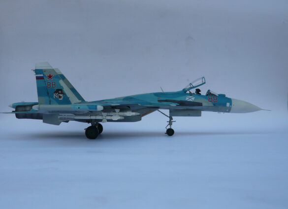 Sukhoi Su-33 scale model three tone blue camouflage painting