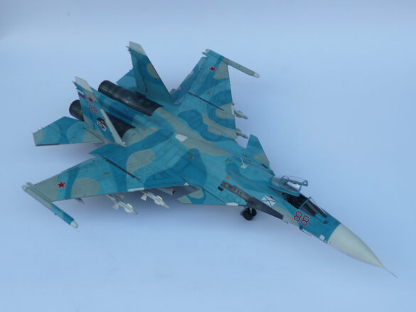 Sukhoi Su-33 scale model three tone blue camouflage painting
