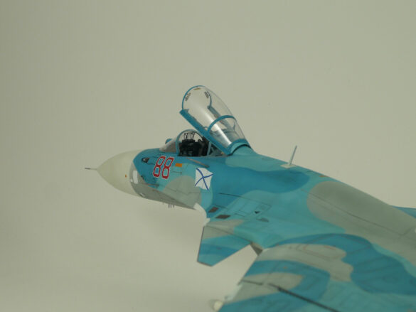 Sukhoi Su-33 scale model three tone blue camouflage painting