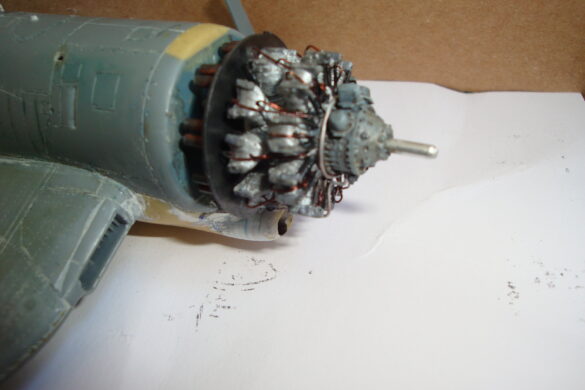 XF4U-3B Corsair turbocharger installation scratch built on Tamiya 1/48 Corsair model showing exhaust ducting and turbo housing