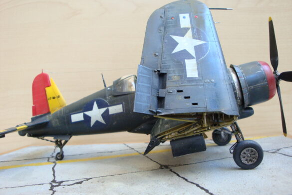 XF4U-3B Corsair turbocharger installation scratch built on Tamiya 1/48 Corsair model showing exhaust ducting and turbo housing