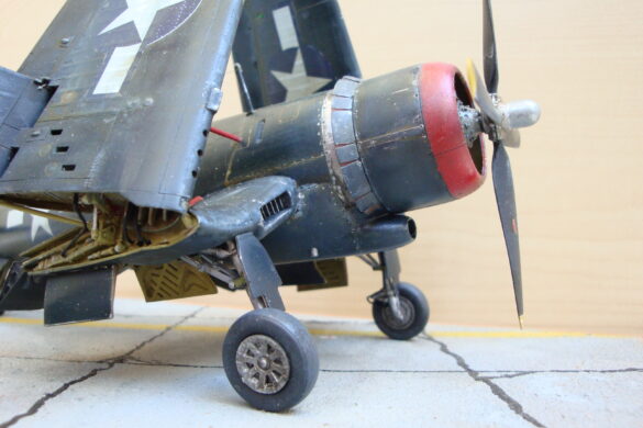 XF4U-3B Corsair turbocharger installation scratch built on Tamiya 1/48 Corsair model showing exhaust ducting and turbo housing