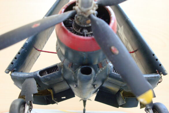 XF4U-3B Corsair turbocharger installation scratch built on Tamiya 1/48 Corsair model showing exhaust ducting and turbo housing