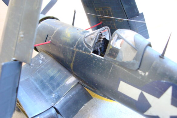 XF4U-3B Corsair turbocharger installation scratch built on Tamiya 1/48 Corsair model showing exhaust ducting and turbo housing
